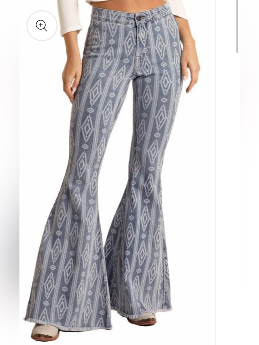 Rock&Roll Cowgirl BUTTON BELLS HIGH RISE EXTRA STRETCH AZTEC FLARE JEANS sz 25